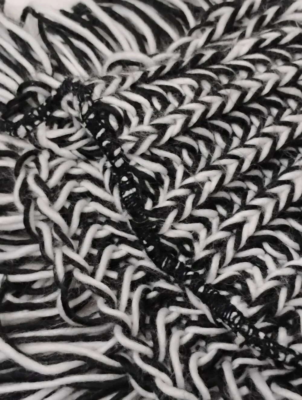 Women's Black & White Fringe Soft Warm Woven Crochet Knit Shawl Wooden Buttons